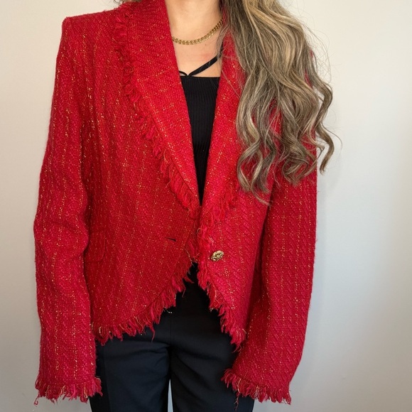 Blushe by Spiegel Tweed red and gold blazer - Picture 2 of 8